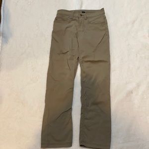 Men’s PrAna outdoors/hiking, slim fit BREATHE pants, light olive green 28X30